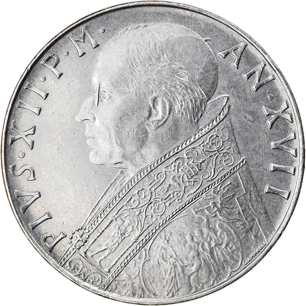 Moneta, PAŃSTWO WATYKAŃSKIE, Pius XII, 100 Lire, 1955, Roma, EF(40-45), Stal