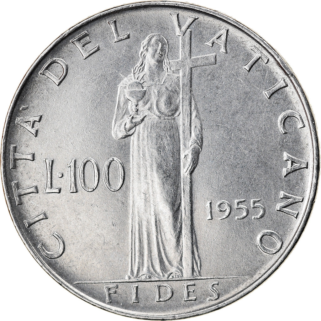 Moneta, PAŃSTWO WATYKAŃSKIE, Pius XII, 100 Lire, 1955, Roma, EF(40-45), Stal
