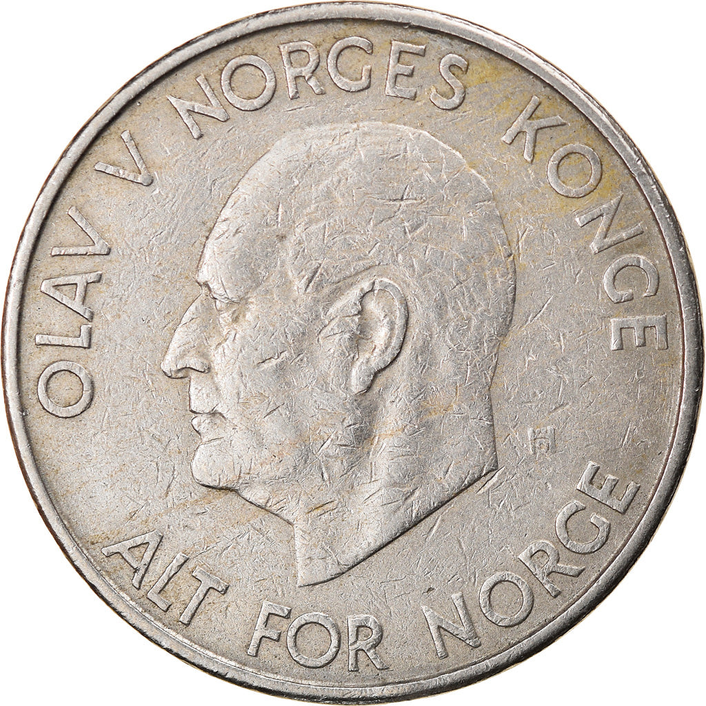 Moneta, Norvegia, Olav V, 5 Kroner, 1964, MB+, Rame-nichel, KM:412