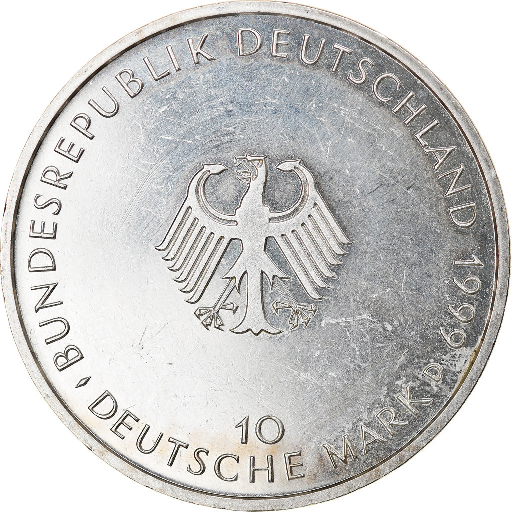 Coin, GERMANY - FEDERAL REPUBLIC, 10 Mark, 1999, Munich, EF(40-45), Silver