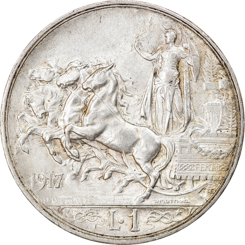 Moneta, Włochy, Vittorio Emanuele III, Lira, 1917, Rome, AU(55-58), Srebro