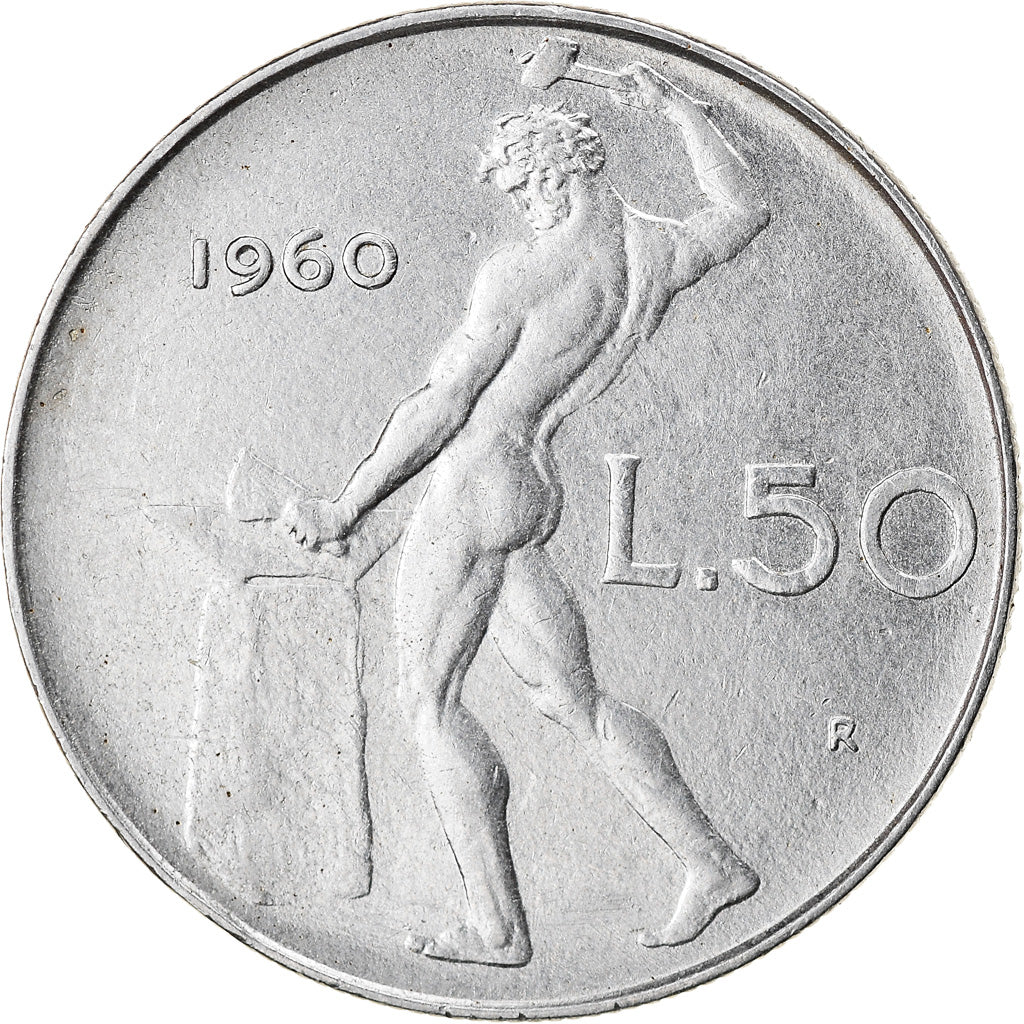 Coin, Italy, 50 Lire, 1960, Rome, EF(40-45), Stainless Steel, KM:95.1