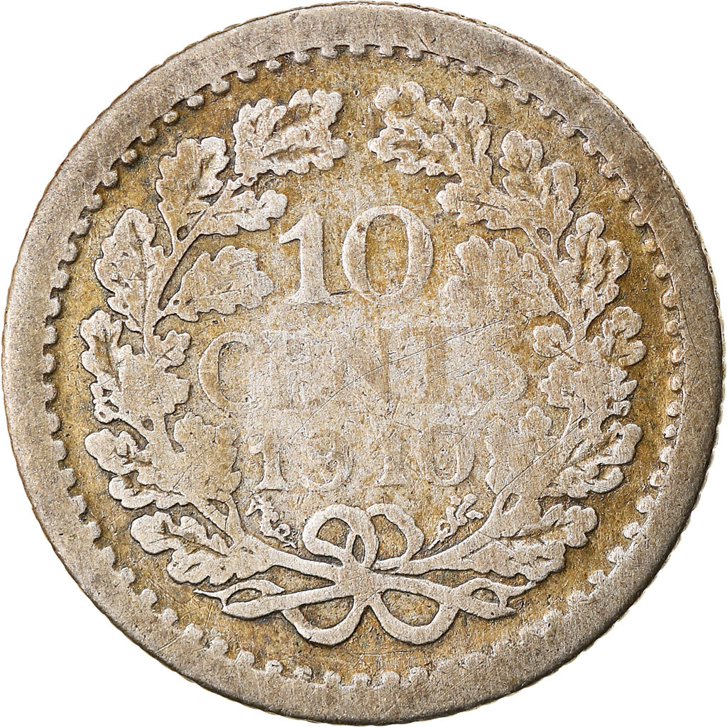 Coin, Netherlands, Wilhelmina I, 10 Cents, 1910, VF(20-25), Silver, KM:145