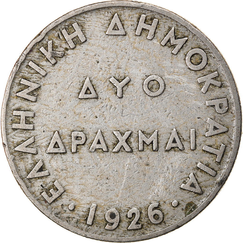 Moneta, Grecia, 2 Drachmai, 1926, MB+, Rame-nichel, KM:70