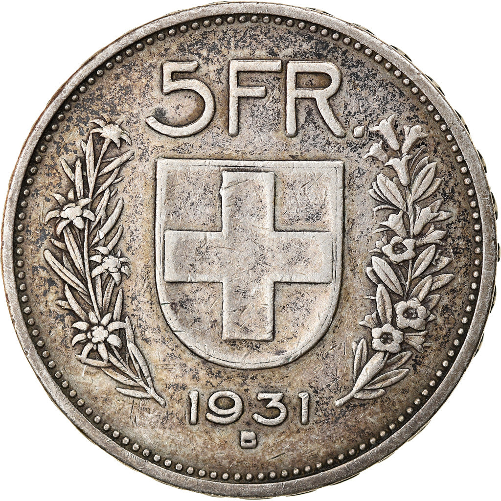 Coin, Switzerland, 5 Francs, 1931, Bern, VF(30-35), Silver, KM:40