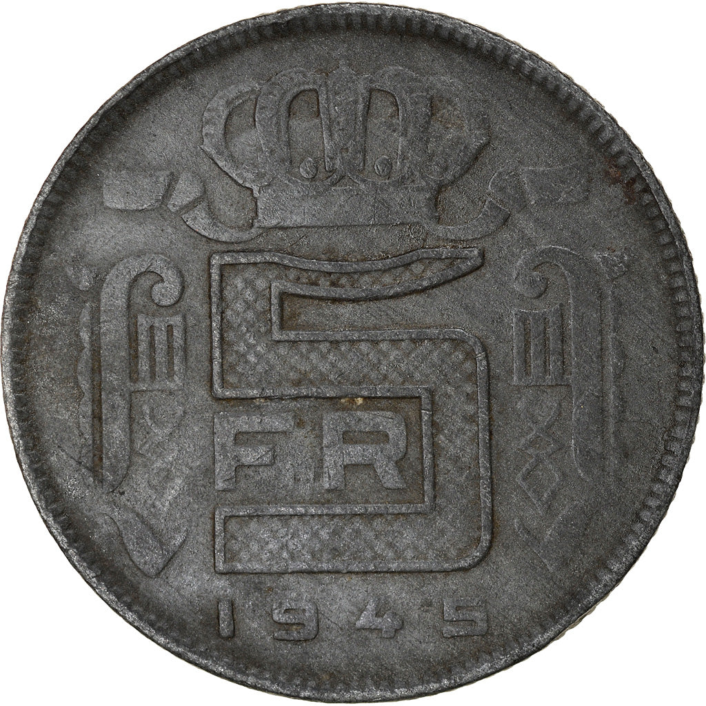 Coin, Belgium, 5 Francs, 5 Frank, 1945, EF(40-45), Zinc, KM:130