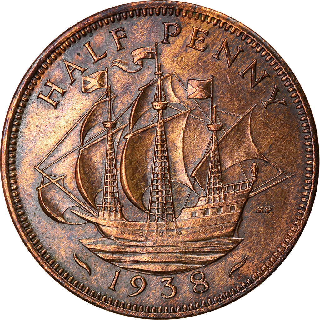 Coin, Great Britain, George VI, 1/2 Penny, 1938, AU(50-53), Bronze, KM:844