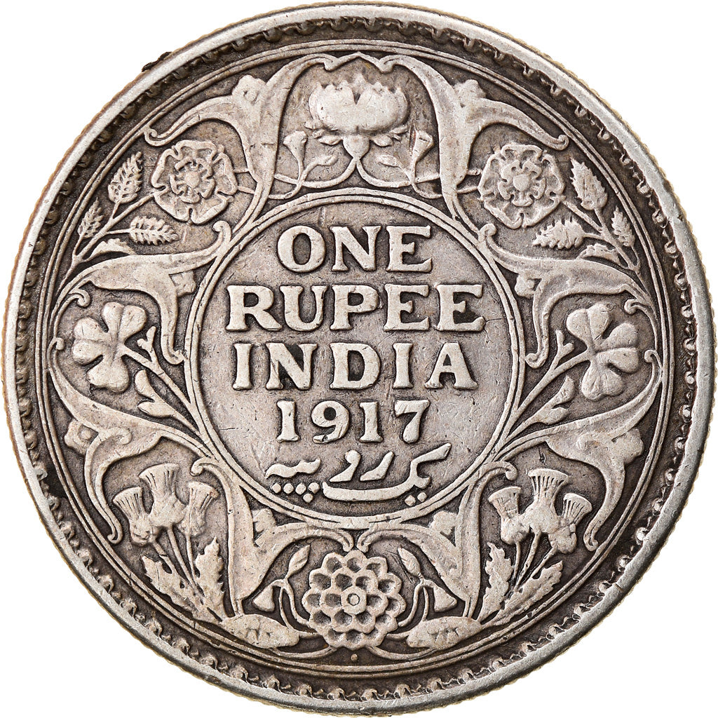 Coin, INDIA-BRITISH, George V, Rupee, 1917, VF(30-35), Silver, KM:524
