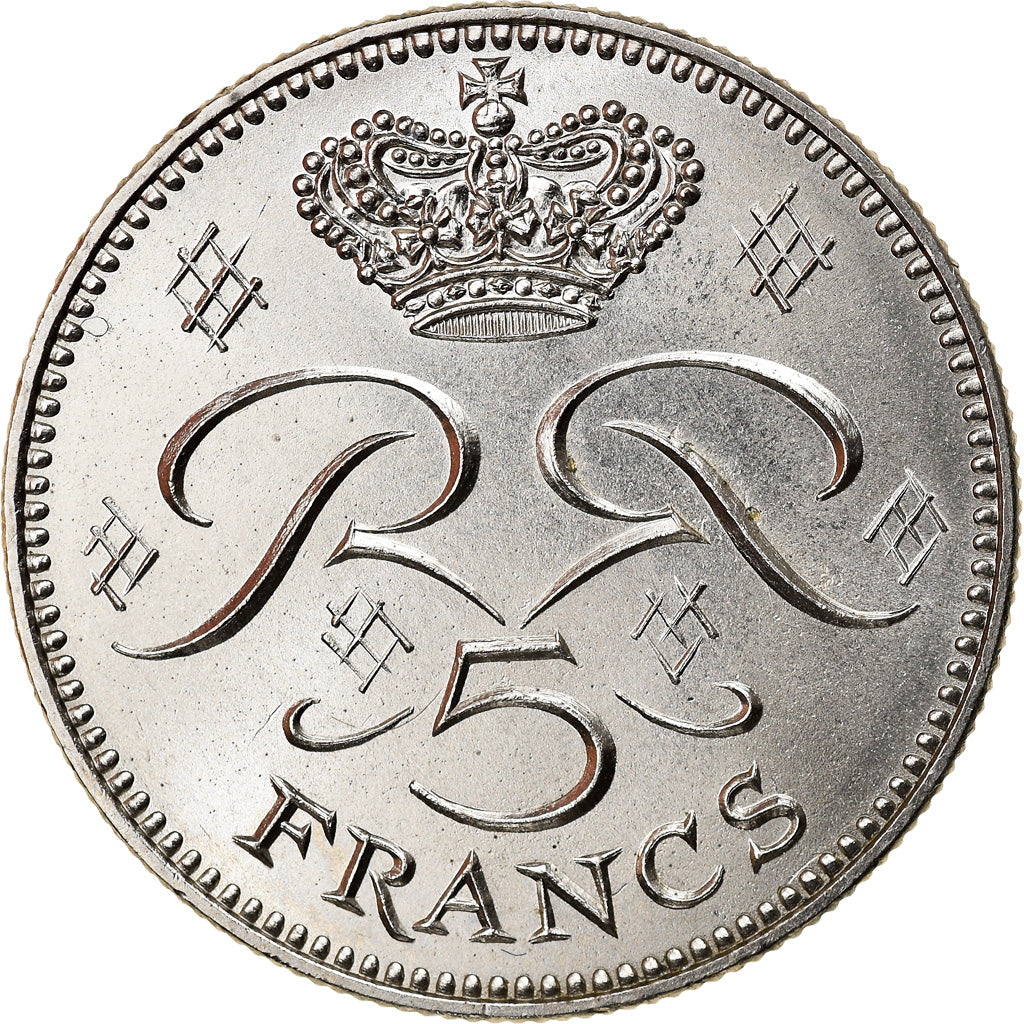 Münze, Monaco, Rainier III, 5 Francs, 1976, UNZ, Copper-nickel, KM:150