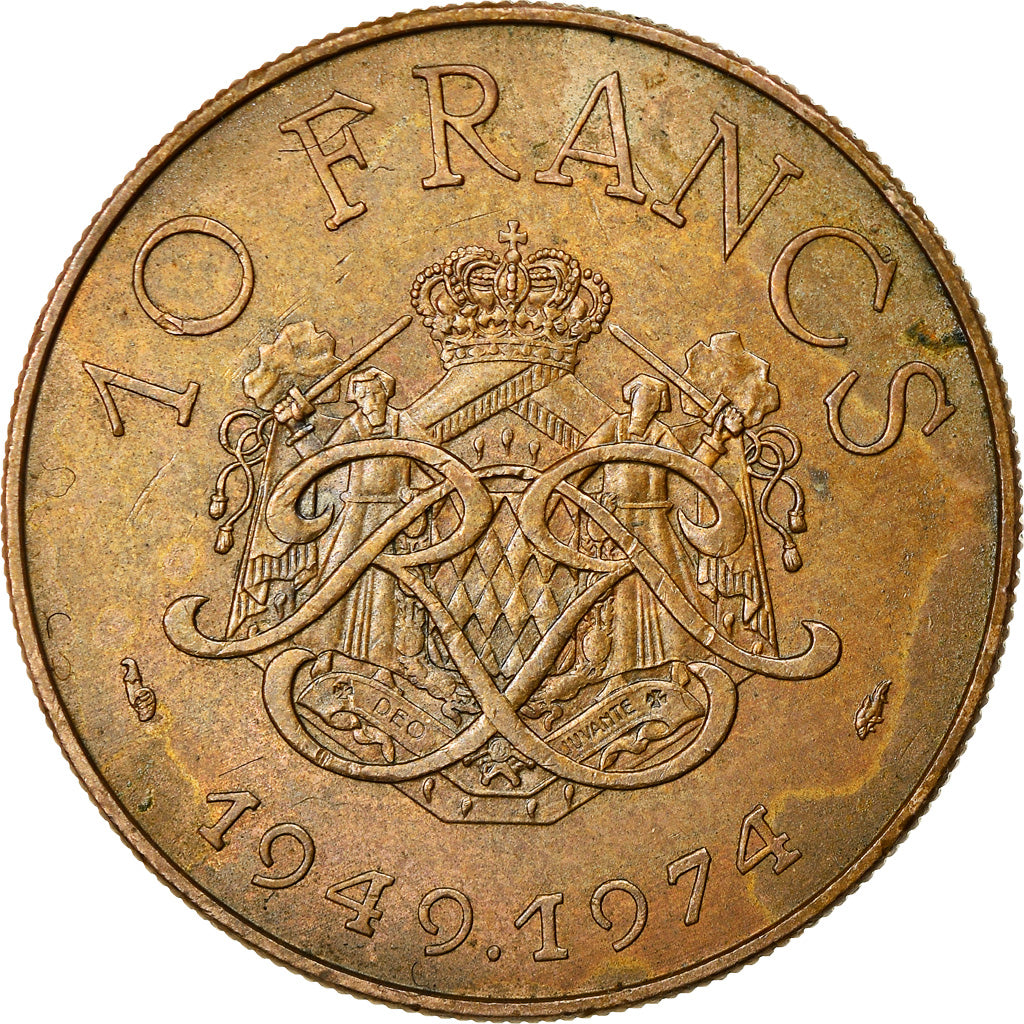 Coin, Monaco, Rainier III, 10 Francs, 1974, EF(40-45), Copper-Nickel-Aluminum