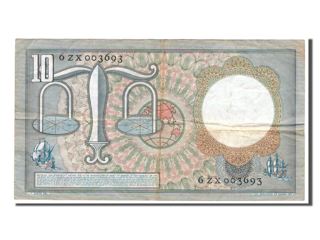 Netherlands, 10 Gulden, 1953, EF(40-45), 6ZX