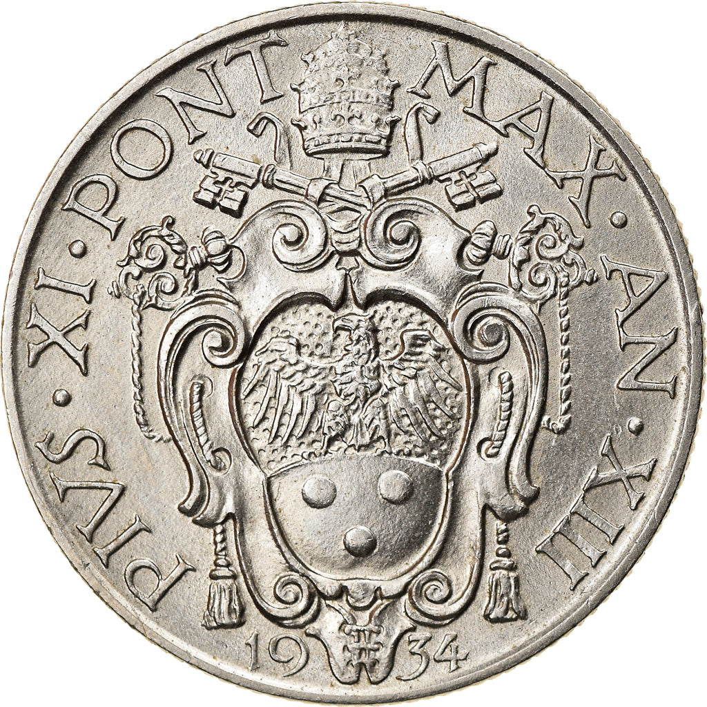 Coin, VATICAN CITY, Pius XI, Lira, 1934, Roma, MS(63), Nickel, KM:5