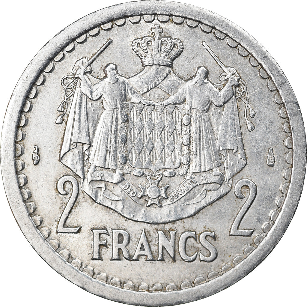 Coin, Monaco, 2 Francs, Undated (1943), AU(50-53), Aluminum, Gadoury:MC 133