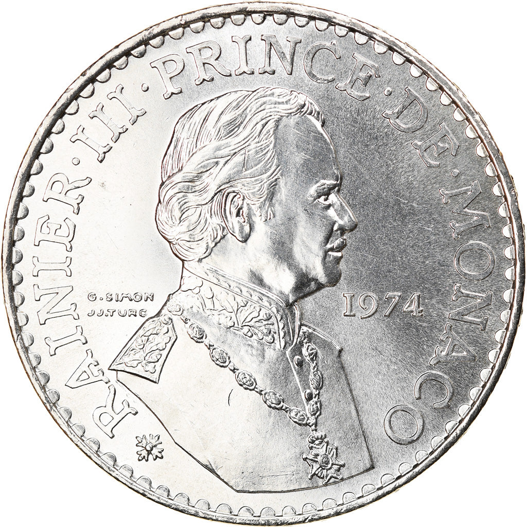 Coin, Monaco, Rainier III, 50 Francs, 1974, MS(63), Silver, KM:152.1