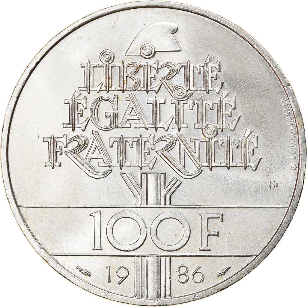 Coin, France, Statue de la Liberté, 100 Francs, 1986, Paris, MS(63), Silver