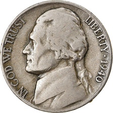 Coin, United States, Jefferson Nickel, 5 Cents, 1940, U.S. Mint, Denver