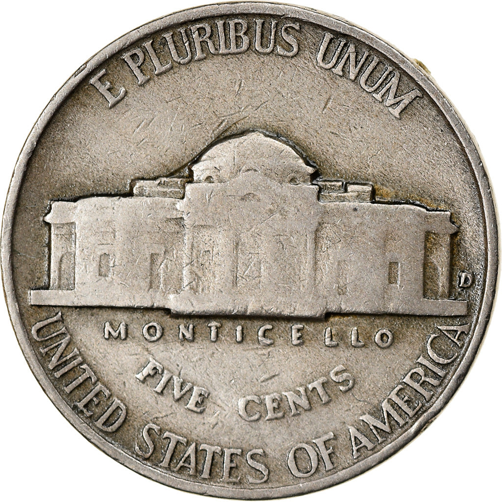 Coin, United States, Jefferson Nickel, 5 Cents, 1940, U.S. Mint, Denver