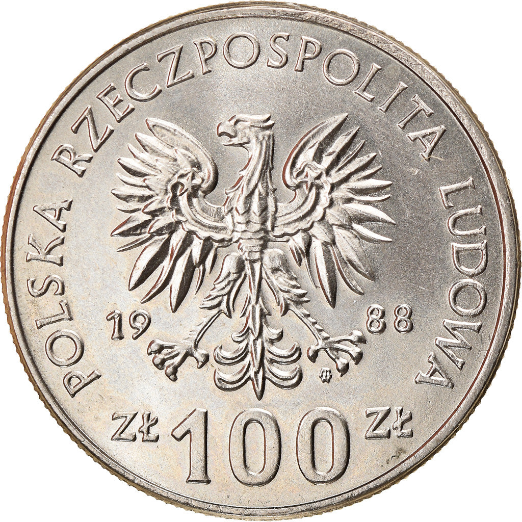 Coin, Poland, 100 Zlotych, 1988, Warsaw, MS(63), Copper-nickel, KM:182