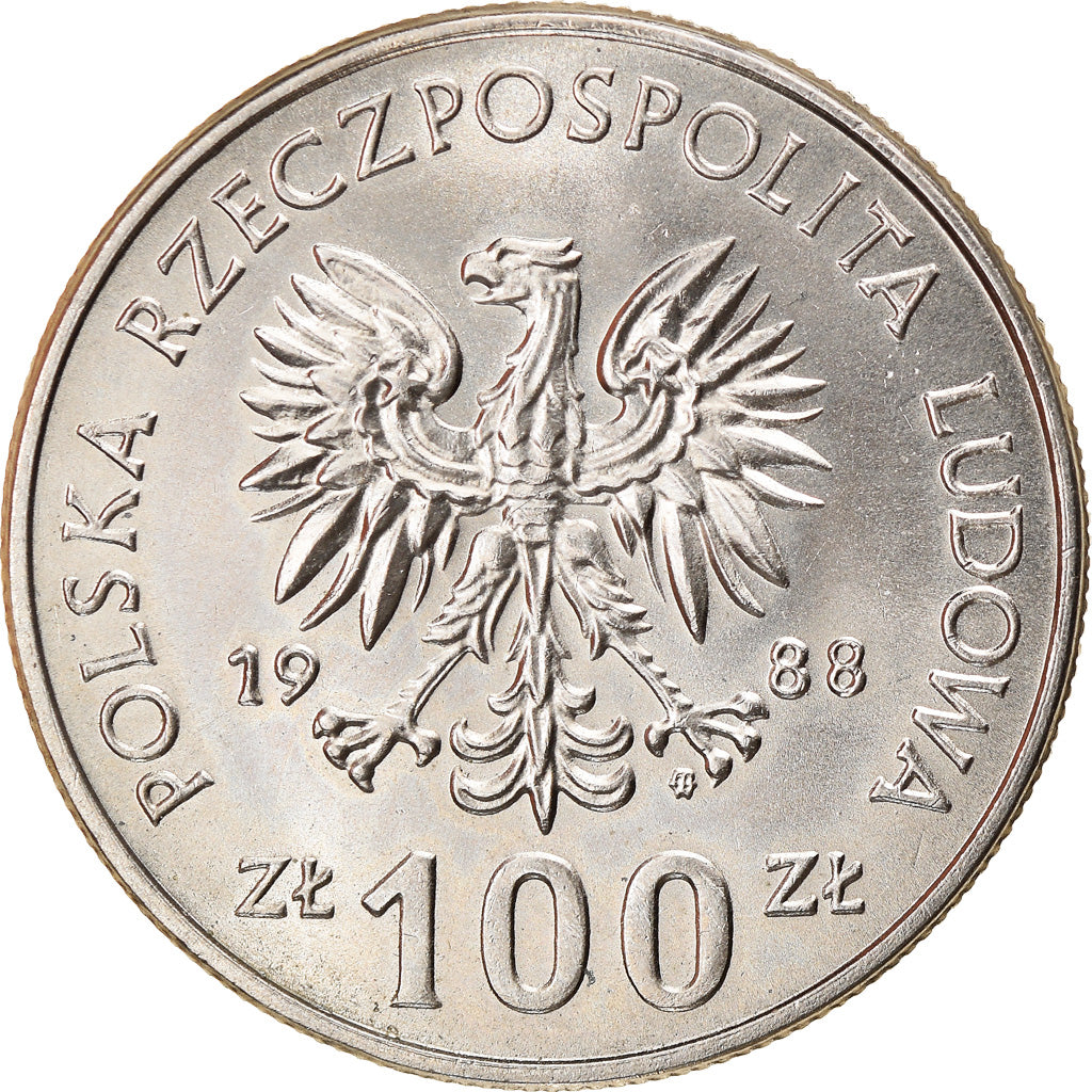 Coin, Poland, 100 Zlotych, 1988, Warsaw, MS(63), Copper-nickel, KM:182