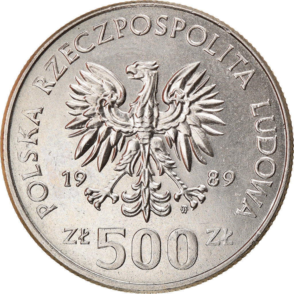 Moneta, Polonia, 500 Zlotych, 1989, Warsaw, BB+, Rame-nichel, KM:194