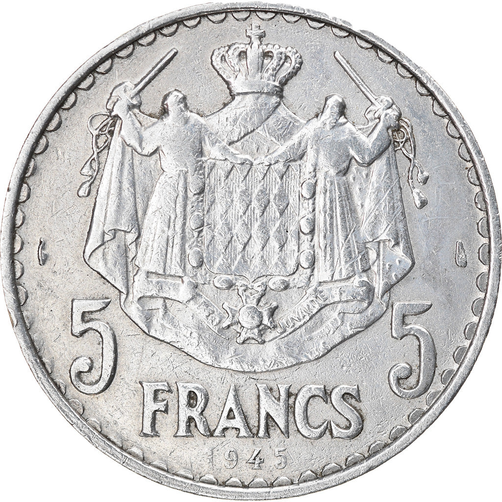 Monnaie, Monaco, Louis II, 5 Francs, 1945, Paris, TTB, Aluminium, Gadoury:MC135