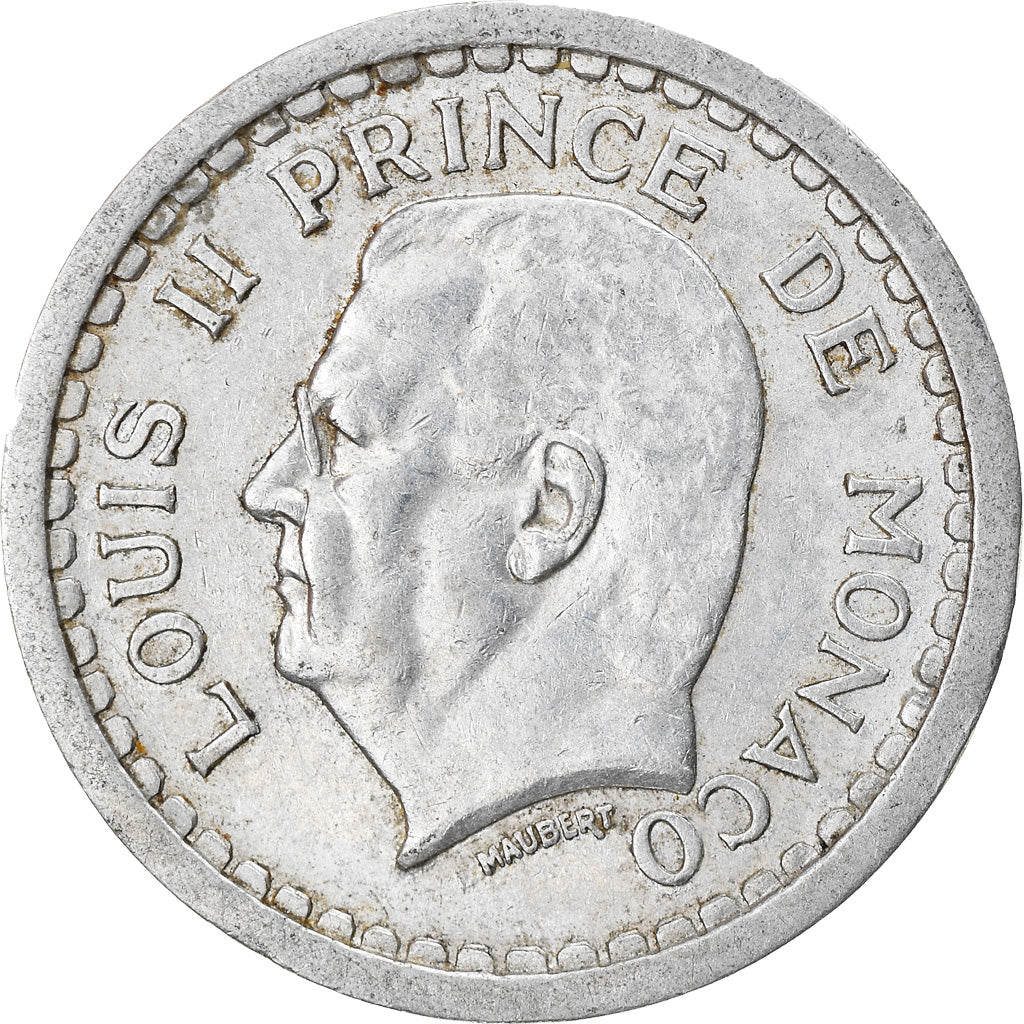 Coin, Monaco, 1 Franc, Undated (1943), EF(40-45), Aluminum, Gadoury:MC131