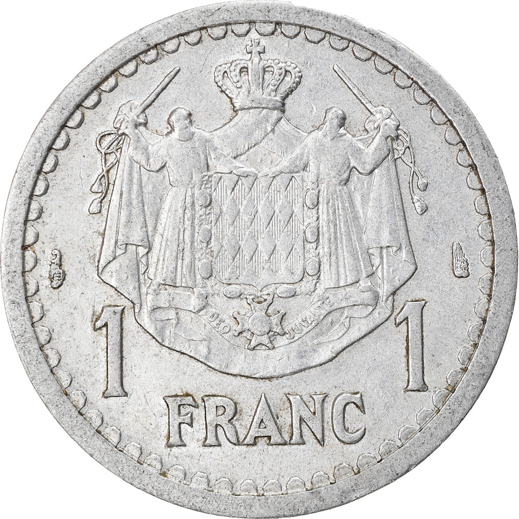 Coin, Monaco, 1 Franc, Undated (1943), EF(40-45), Aluminum, Gadoury:MC131