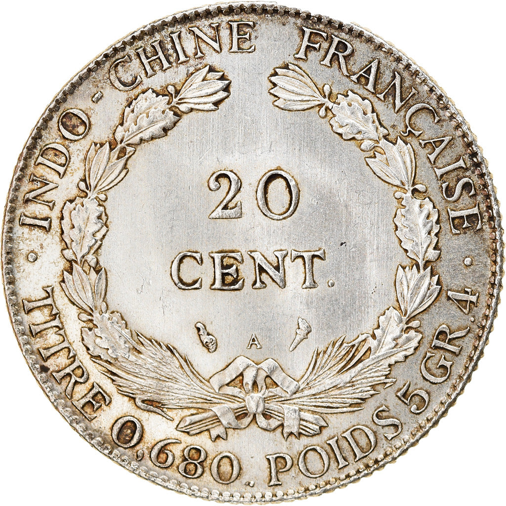 Coin, FRENCH INDO-CHINA, 20 Cents, 1924, Paris, AU(55-58), Silver, KM:17.1