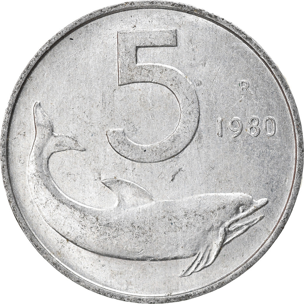 Moeda, Itália, 5 Lire, 1980, Rome, VF(30-35), Alumínio, KM:92