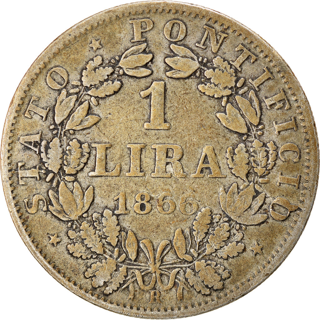 Munten, Italiaanse staten, PAPAL STATES, Pius IX, Lira, 1866, Roma, FR, Zilver