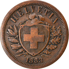Coin, Switzerland, 2 Rappen, 1883, Bern, EF(40-45), Bronze, KM:4.1