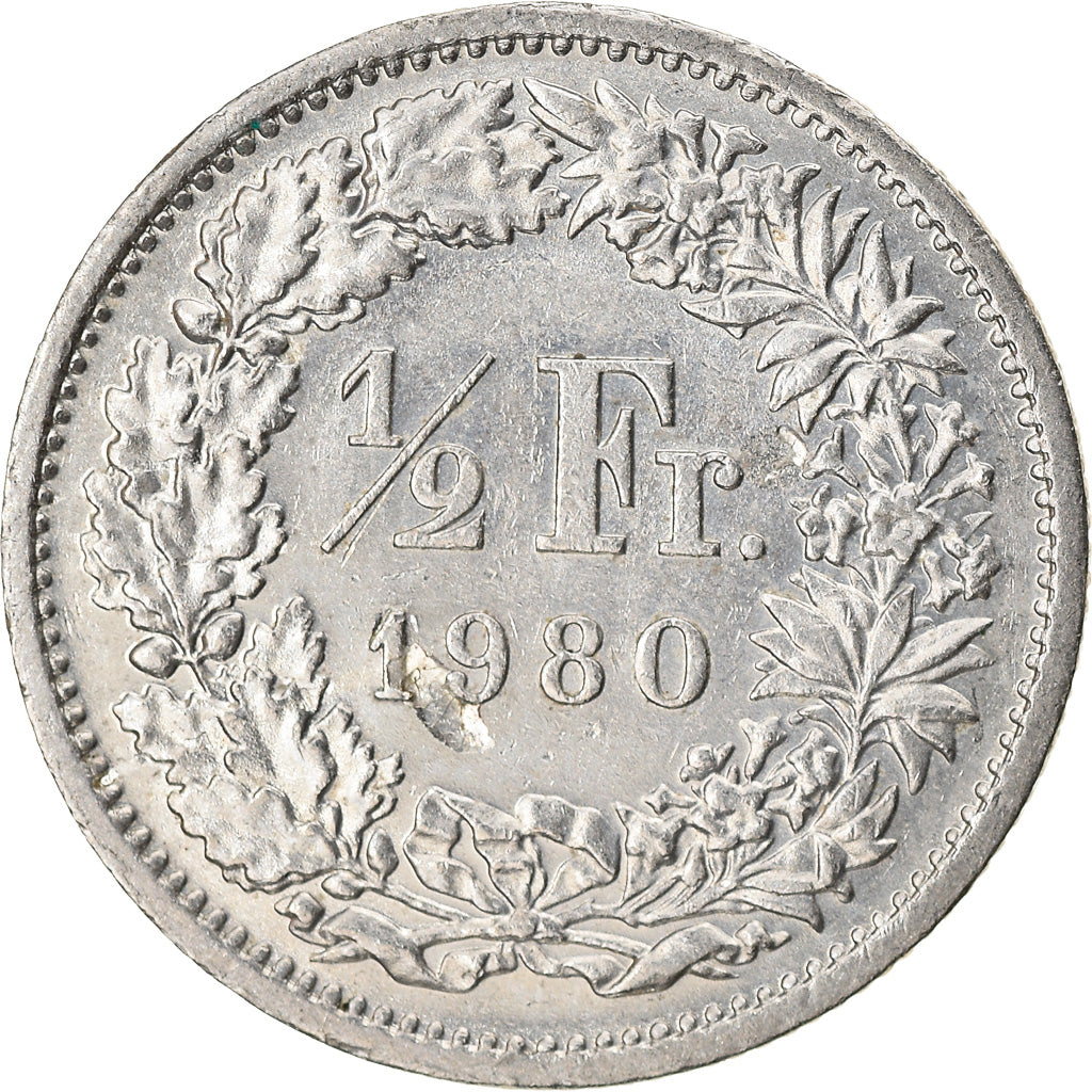 Coin, Switzerland, 1/2 Franc, 1980, Bern, EF(40-45), Copper-nickel, KM:23a.1
