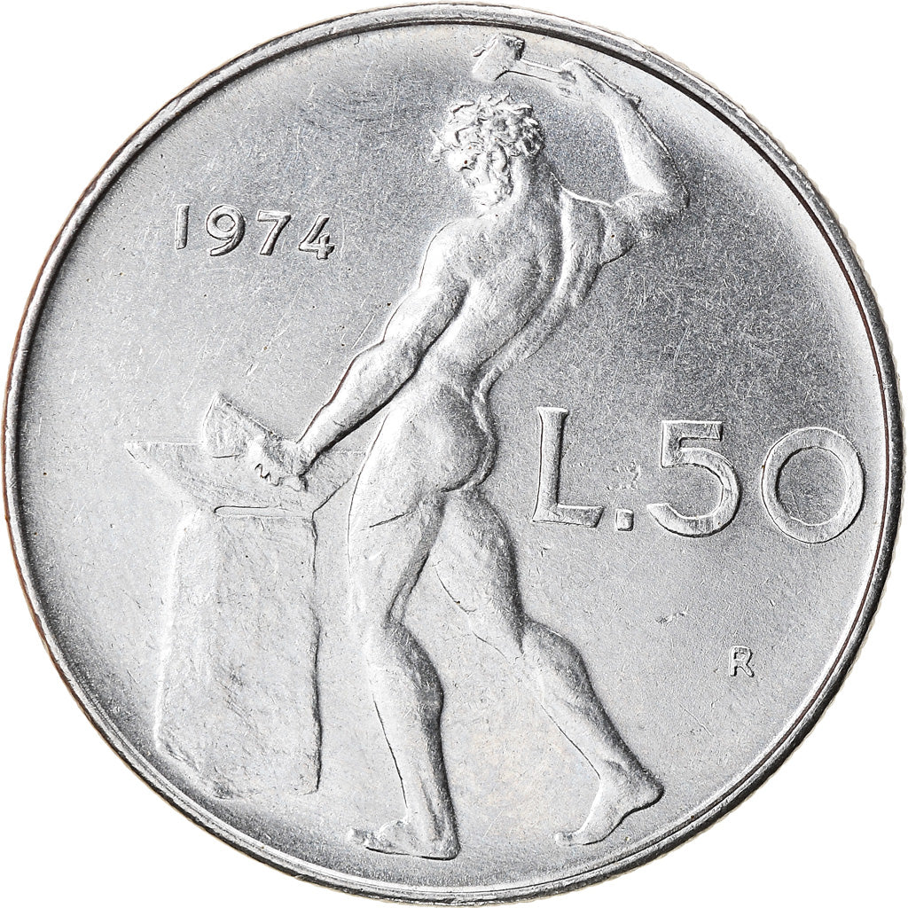 Italy, 50 Lire, 1974, Rome, AU(50-53), Stainless Steel, KM:95.1