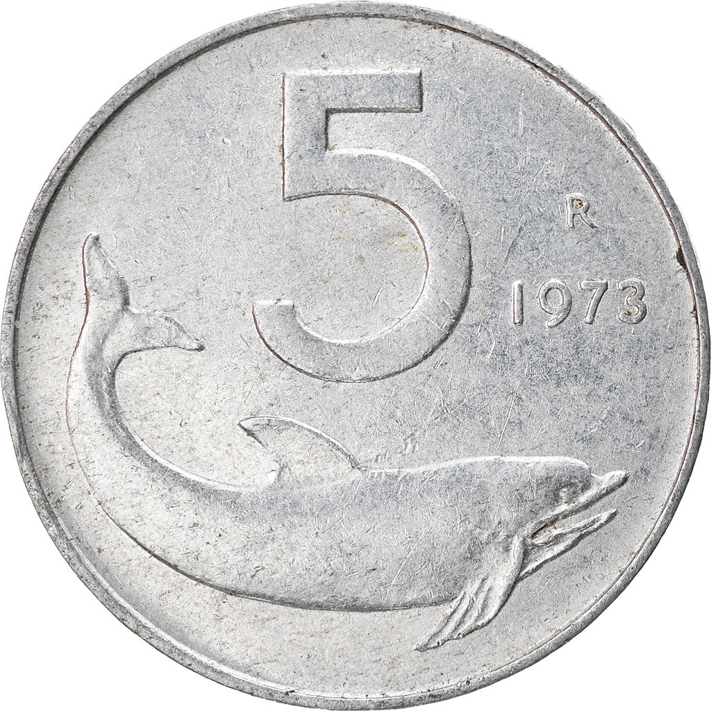 Coin, Italy, 5 Lire, 1973, Rome, VF(30-35), Aluminum, KM:92