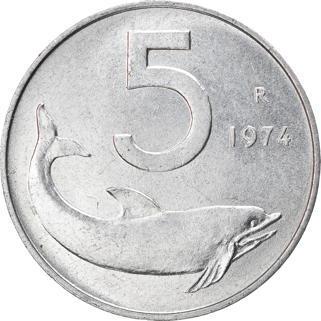 Moneda, Italia, 5 Lire, 1974, Rome, MBC, Aluminio, KM:92