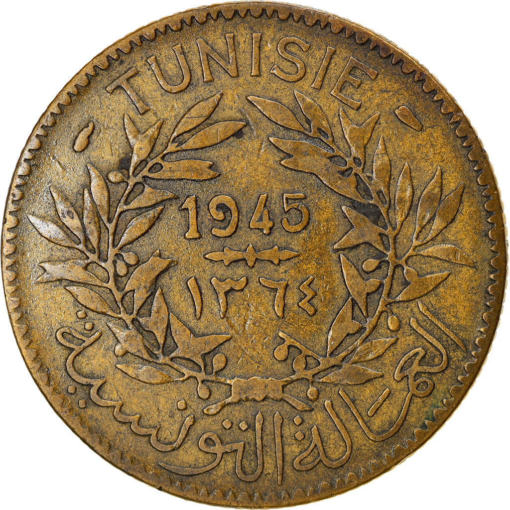 Moneta, Tunisia, 2 Francs, 1945, Paris, EF(40-45), Aluminium-Brąz, Lecompte:298