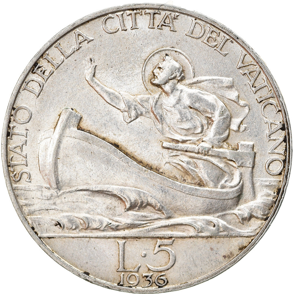 Coin, VATICAN CITY, Pius XI, 5 Lire, 1936, AU(55-58), Silver, KM:7