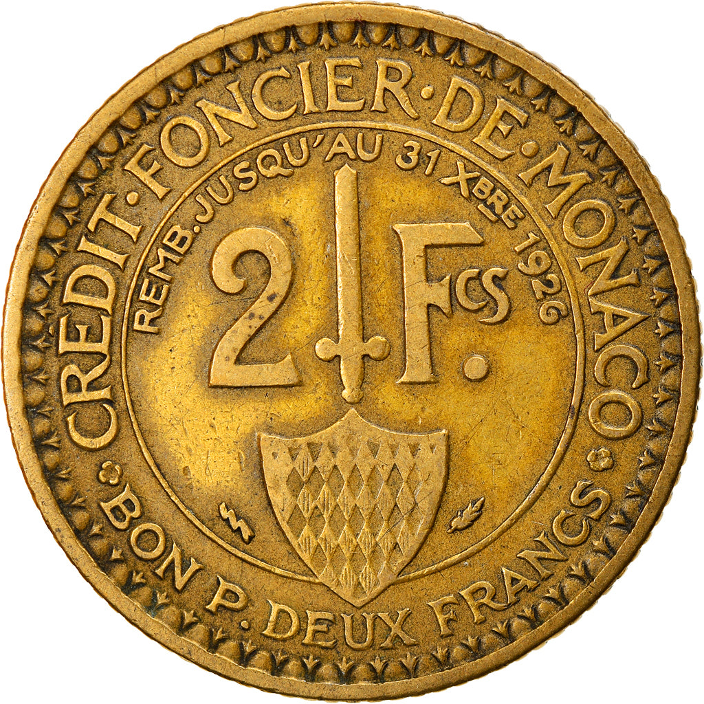 Moneta, Monaco, Louis II, 2 Francs, 1924, Poissy, MB+, Alluminio-bronzo, KM:112