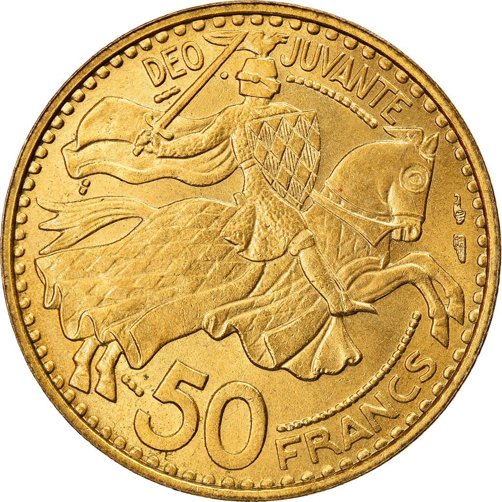 Coin, Monaco, Rainier III, 50 Francs, Cinquante, 1950, AU(55-58)