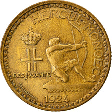 Coin, Monaco, Louis II, 2 Francs, 1924, Poissy, EF(40-45), Aluminum-Bronze