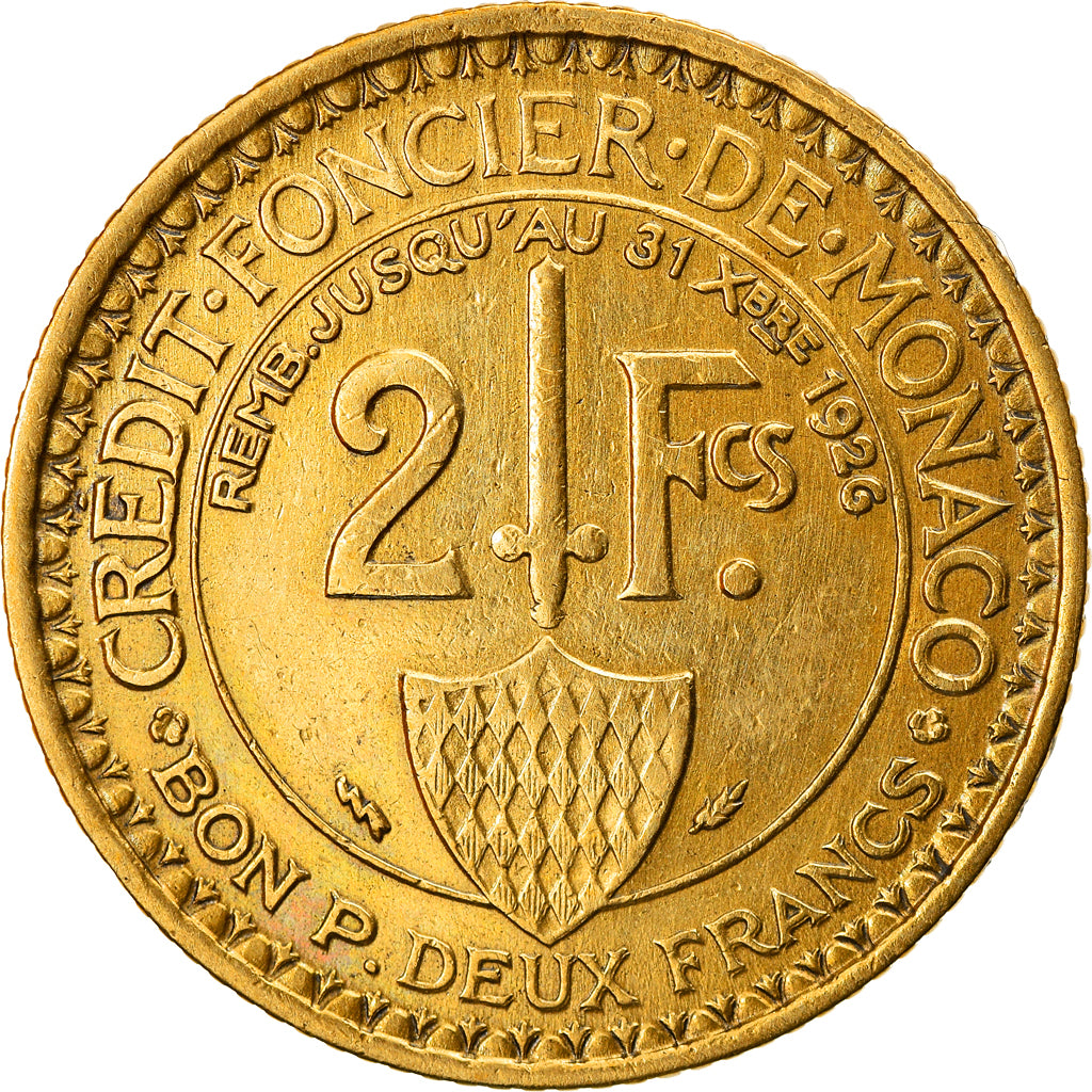 Monnaie, Monaco, Louis II, 2 Francs, 1924, Poissy, TB+, Aluminum-Bronze