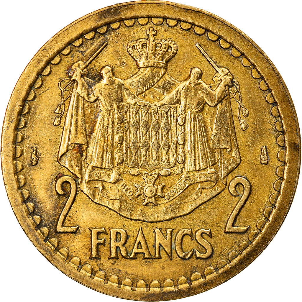 Monnaie, Monaco, Louis II, 2 Francs, undated (1945), TTB+, Aluminum-Bronze
