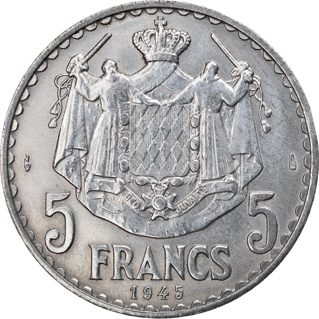 Moneta, Monaco, Louis II, 5 Francs, 1945, Paris, AU(55-58), Aluminium, KM:122