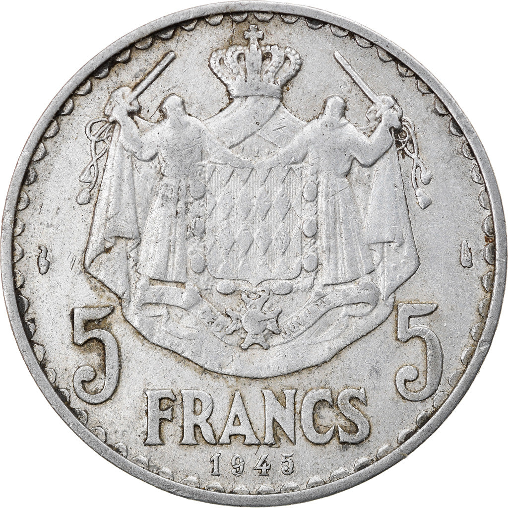 Monnaie, Monaco, Louis II, 5 Francs, 1945, Paris, TB+, Aluminium, Gadoury:MC135