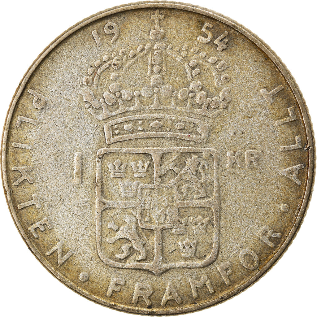 Coin, Sweden, Gustaf VI, Krona, 1954, VF(30-35), Silver, KM:826