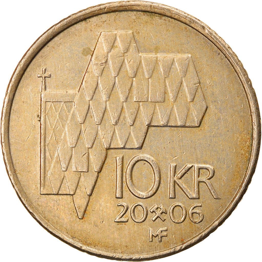 Coin, Norway, Harald V, 10 Kroner, 2006, EF(40-45), Nickel-brass, KM:457