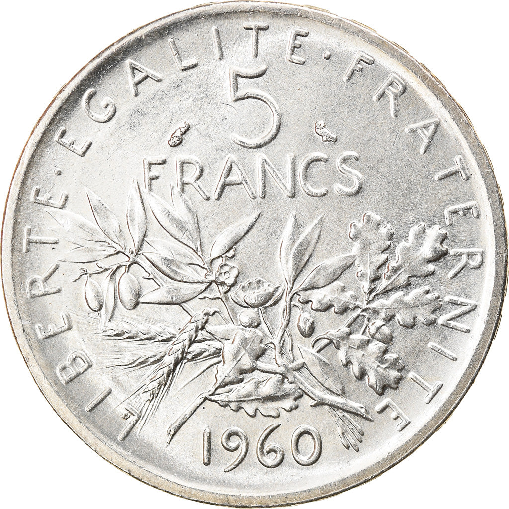 Moneta, Francja, Semeuse, 5 Francs, 1960, AU(55-58), Srebro, KM:926, Gadoury:770