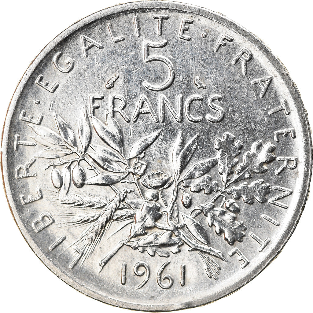Moneda, Francia, Semeuse, 5 Francs, 1961, Paris, MBC, Plata, KM:926, Gadoury:770