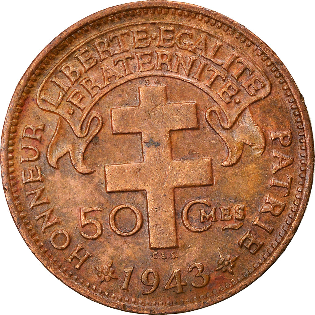 Coin, French Equatorial Africa, 50 Centimes, 1943, Pretoria, EF(40-45), Bronze