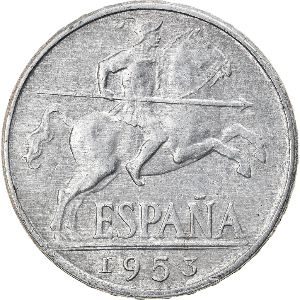 Coin, Spain, 10 Centimos, 1953, AU(55-58), Aluminum, KM:766